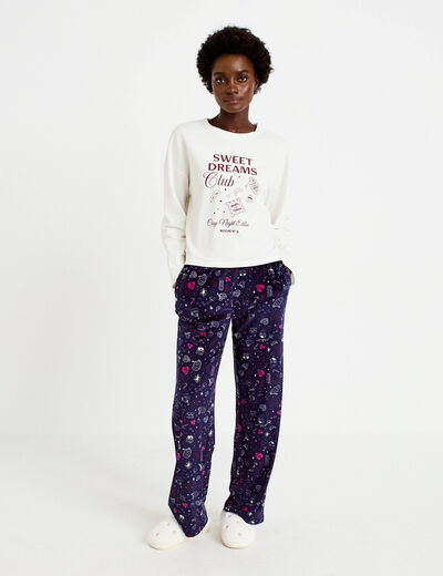 Pyjama manches longues bleu femme