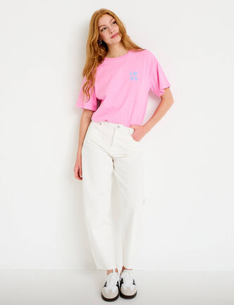 Jean barrel cropped taille standard denim blanc femme