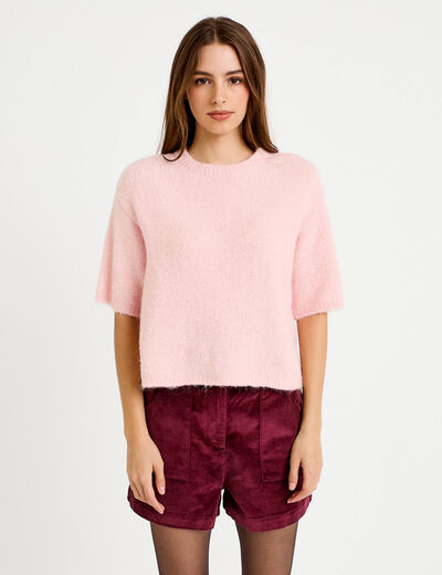 Pull manches courtes rose clair femme