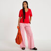 Pantalon large taille haute rouge femme