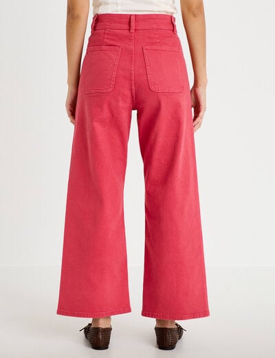 Jean wide leg cropped taille haute rose framboise femme