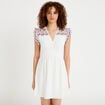 Robe courte &eacute;vas&eacute;e col v manches courtes blanc femme