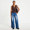 Blouse sans manches col v marron femme