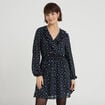 Robe courte &eacute;vas&eacute;e col v manches longues noir femme