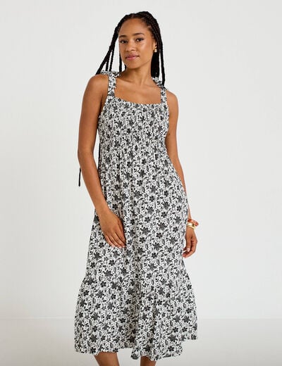 Robe longue &eacute;vas&eacute;e col carr&eacute; noir femme