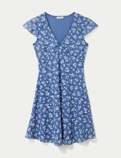 Robe ajust&eacute;e courte d&eacute;collet&eacute; dentelle bleu femme
