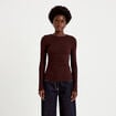 T-shirt ajust&eacute; col rond manches longues marron fonc&eacute; femme