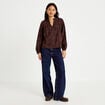 Blouse droite col rond manches longues marron fonc&eacute; femme