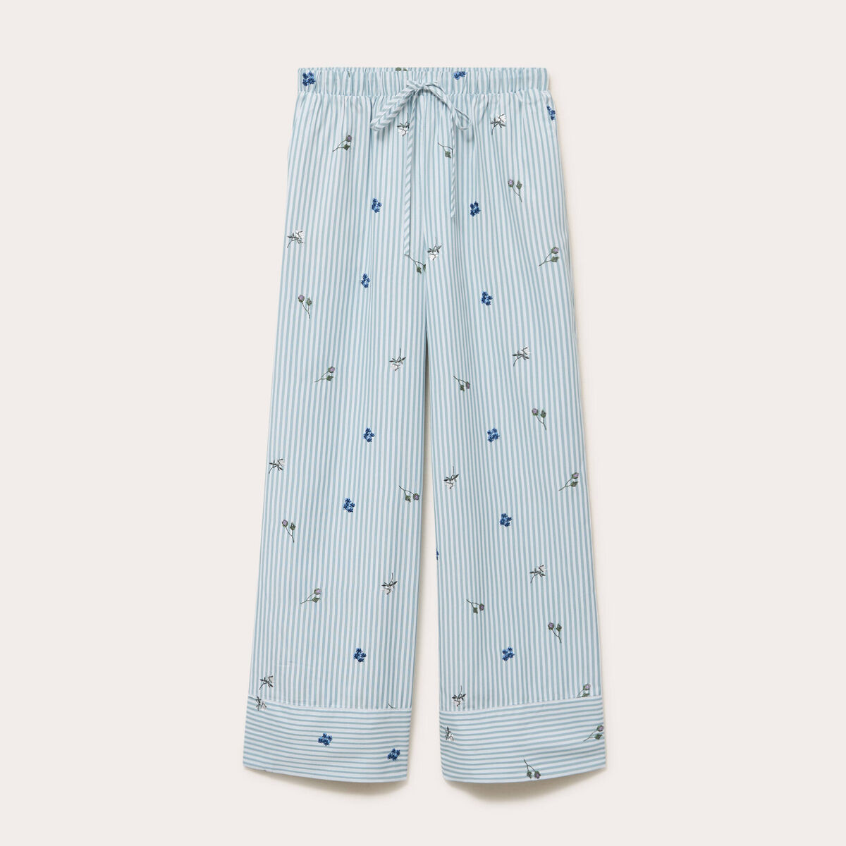 Pantalon large brod&eacute; Bridgerton bleu clair femme