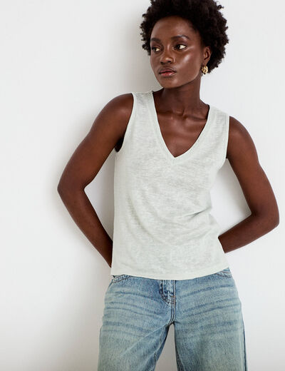 D&eacute;bardeur col v gris argent femme