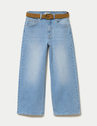 Jean wide leg taille haute ceinture denim triple stone femme