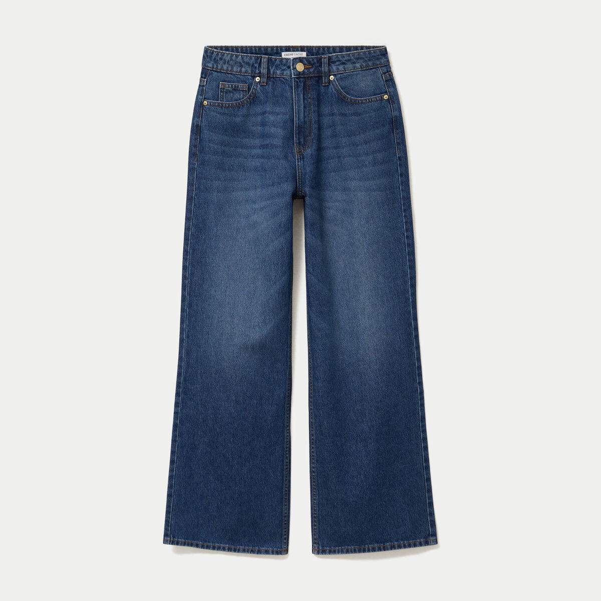 Jeans wide leg taille haute bleu fonc&eacute; femme