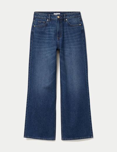 Jeans wide leg taille haute bleu fonc&eacute; femme