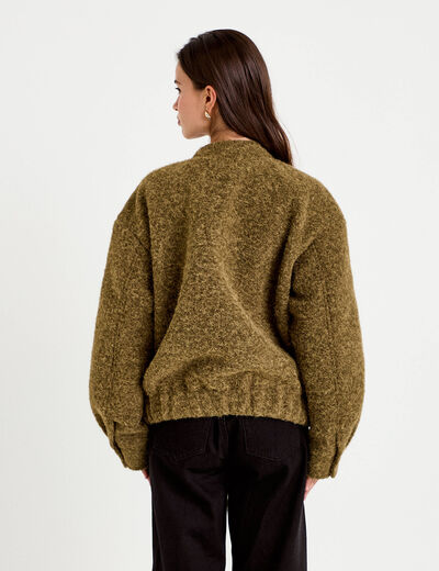 Bomber oversize manches longues vert kaki femme