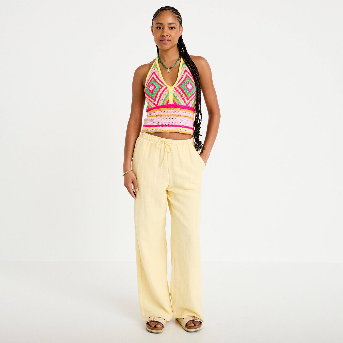 D&eacute;bardeur crochet cropped multicolore femme