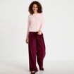 Gilet col rond manches longues rose clair femme