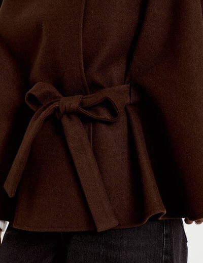 Poncho en fausse fourrure marron fonc&eacute; femme