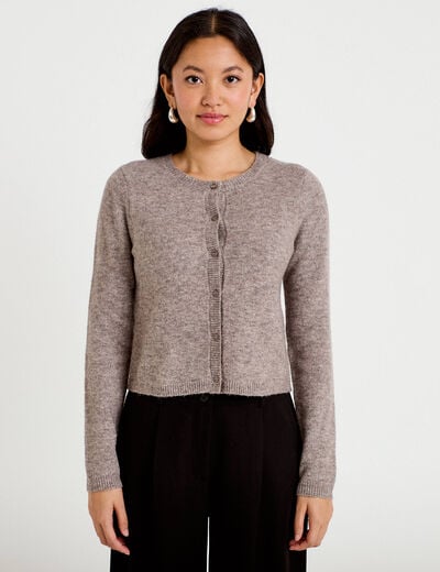 Gilet boutonn&eacute; manches longues taupe femme