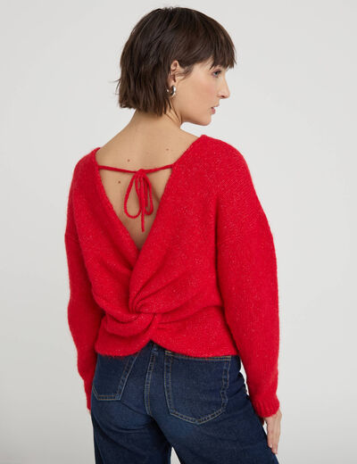 Pull d&eacute;collet&eacute; dos rouge femme