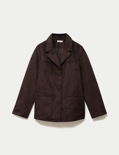 Blazer oversize manches longues daim marron chocolat femme