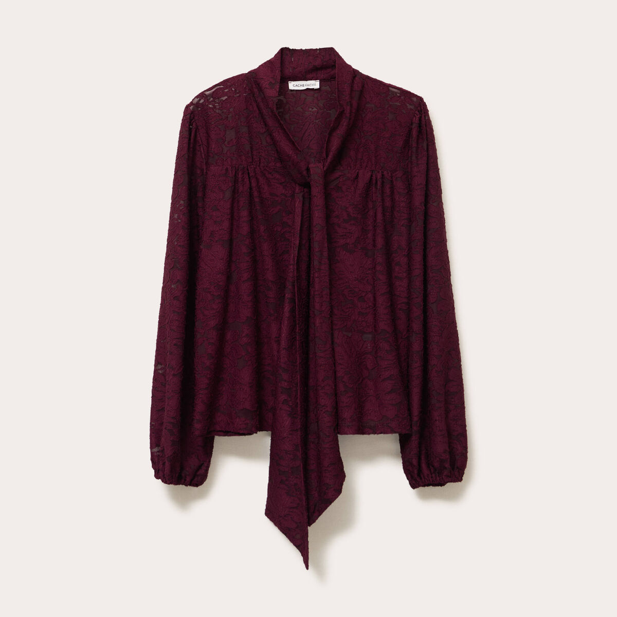 Blouse col lavalli&egrave;re bordeaux femme