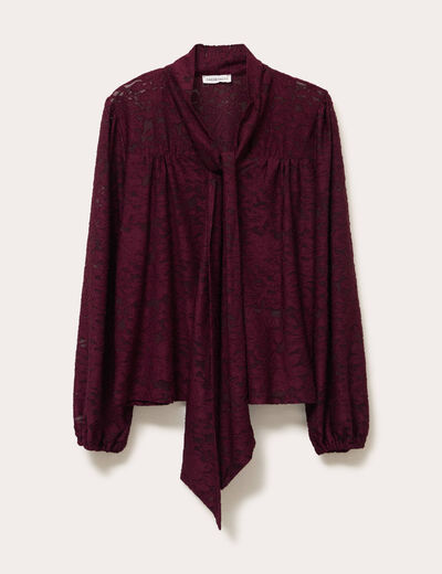Blouse col lavalli&egrave;re bordeaux femme