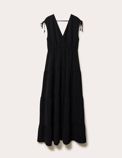 Robe longue &eacute;vas&eacute;e col V noir femme