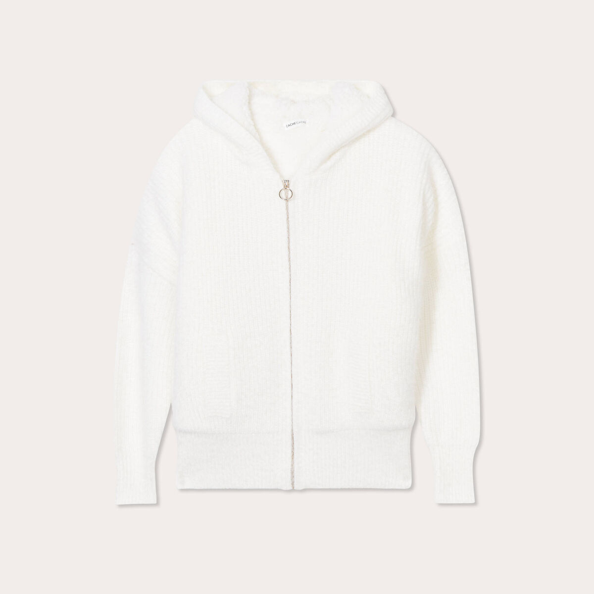 Gilet doubl&eacute; &agrave; capuche ecru femme