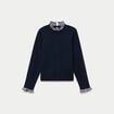 Pull col rond manches longues bleu marine femme