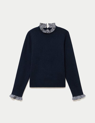 Pull col rond manches longues bleu marine femme