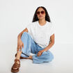 T-shirt col rond manches courtes noeuds ecru femme