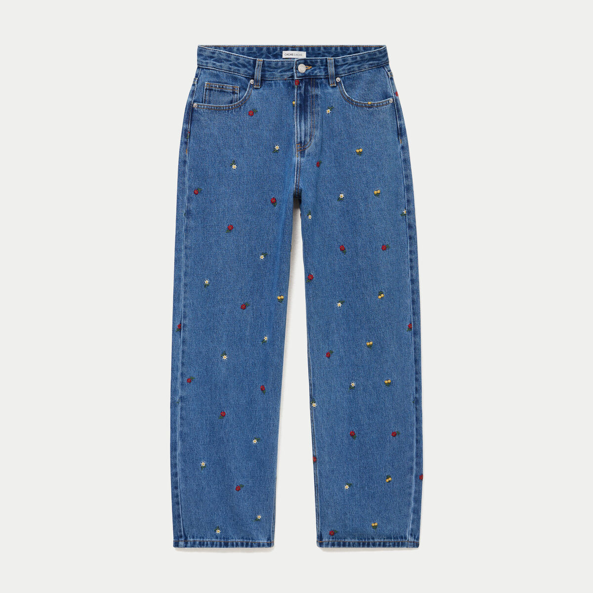 Jean barrel avec broderie bleu femme