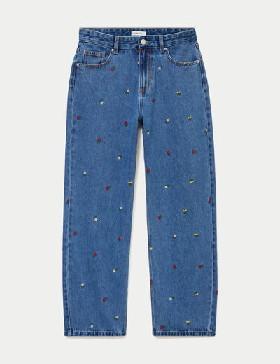 Jean barrel avec broderie bleu femme
