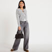 Jean wide leg taille basse denim gris femme