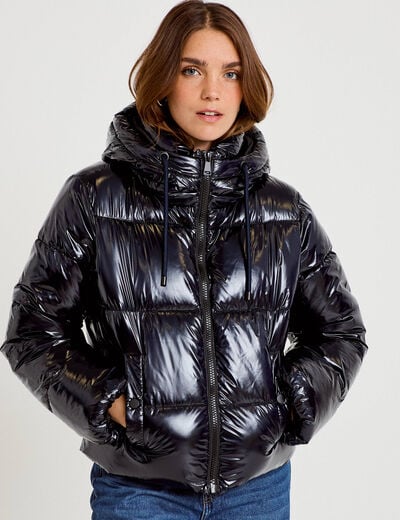 Doudoune bas resserr&eacute; manches longues bleu marine femme