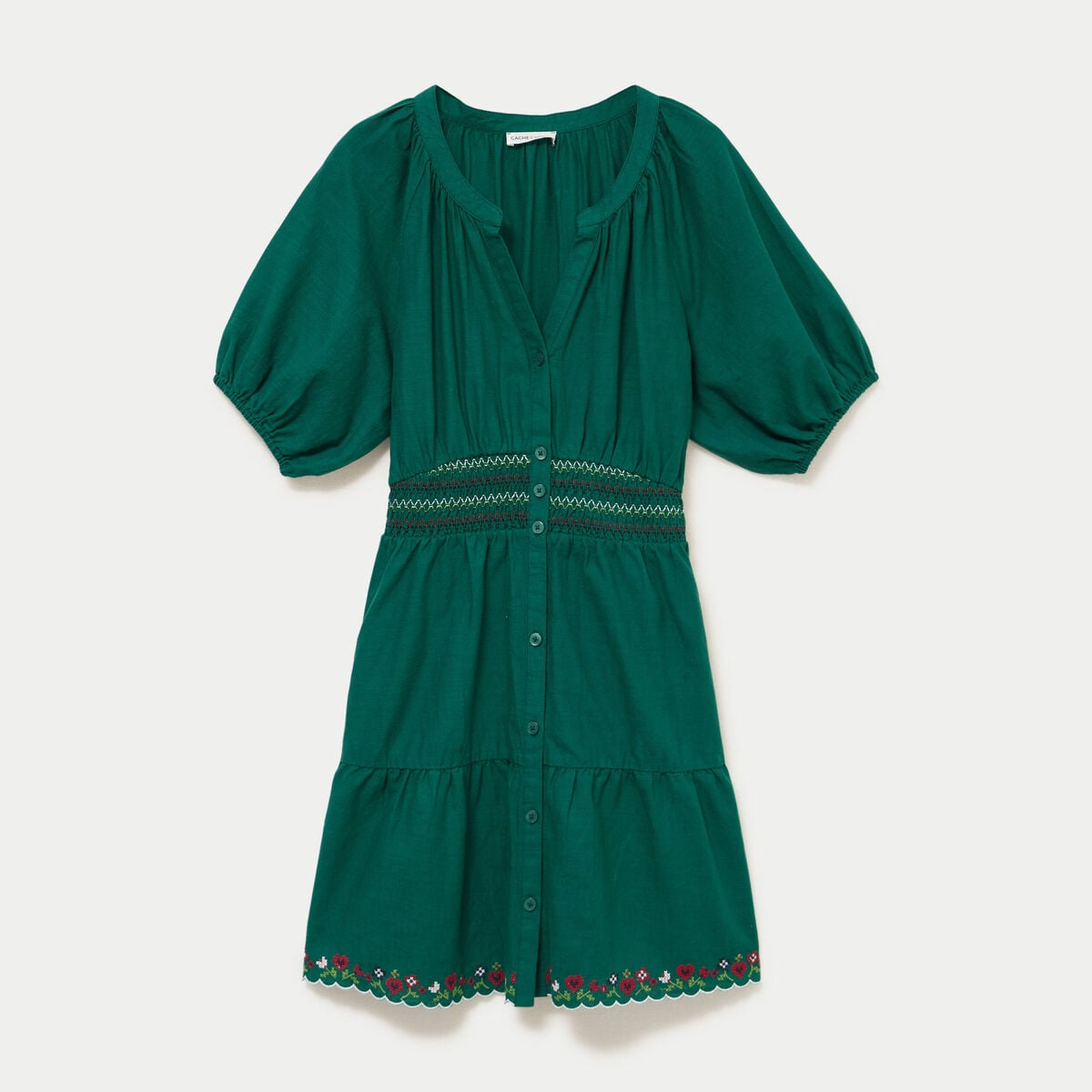 Robe courte &eacute;vas&eacute;e col am&eacute;ricain vert fonc&eacute; femme