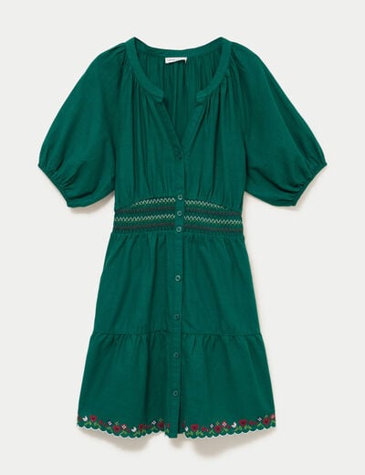 Robe courte &eacute;vas&eacute;e col am&eacute;ricain vert fonc&eacute; femme