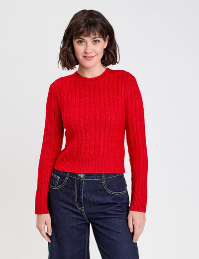 Pull ajust&eacute; col rond manches longues rouge femme