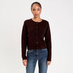 Gilet boutonn&eacute; manches longues marron fonc&eacute; femme