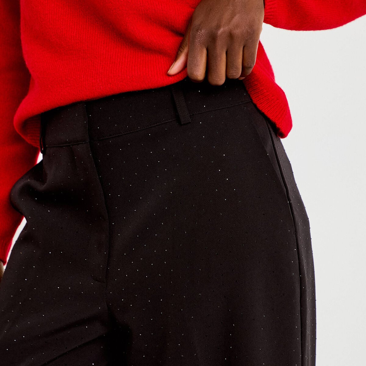 Pantalon bootcut &agrave; strass noir femme