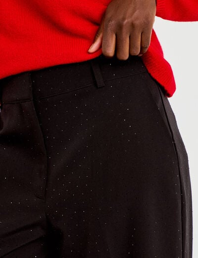Pantalon bootcut &agrave; strass noir femme