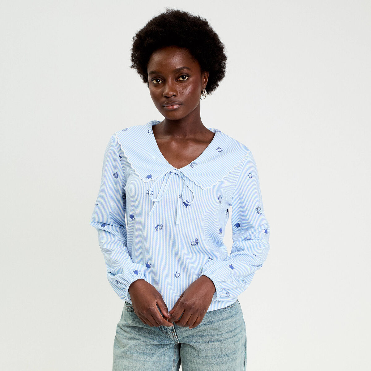 Blouse col xxl manches longues blanc femme