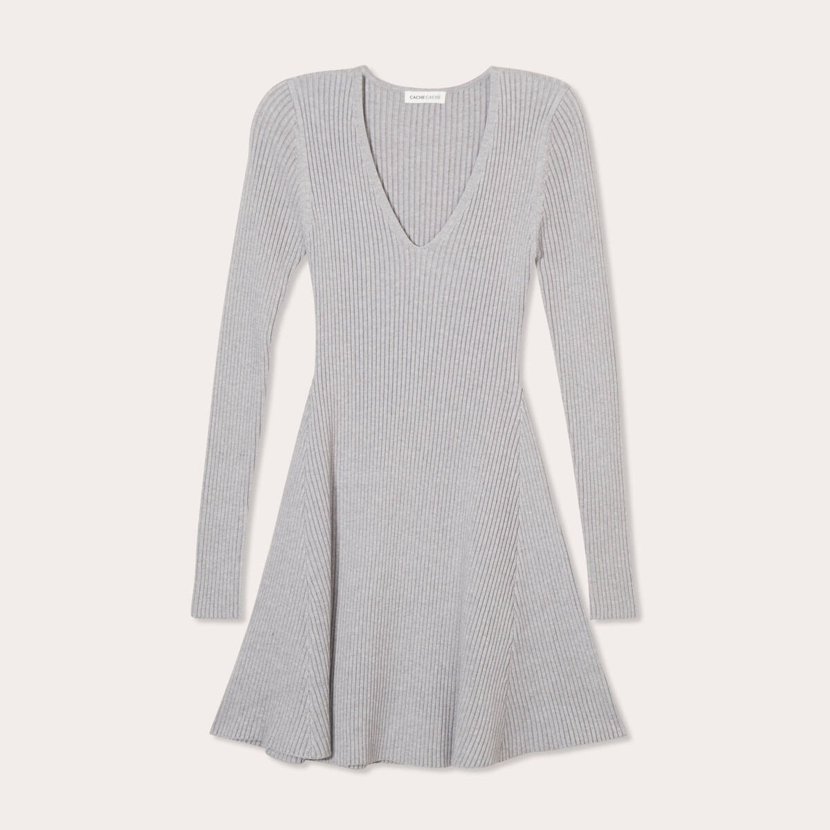 Robe tricot patineuse c&ocirc;tel&eacute;e gris clair femme