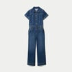 Combinaison jean flare col am&eacute;ricain denim stone femme
