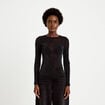 T-shirt ajust&eacute; col rond manches longues noir femme