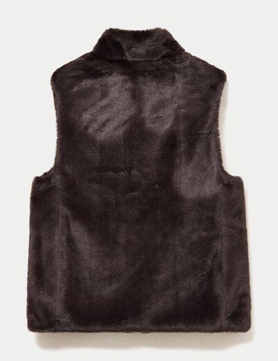 Veste sans manches fermeture zipp&eacute;e marron fonc&eacute; femme