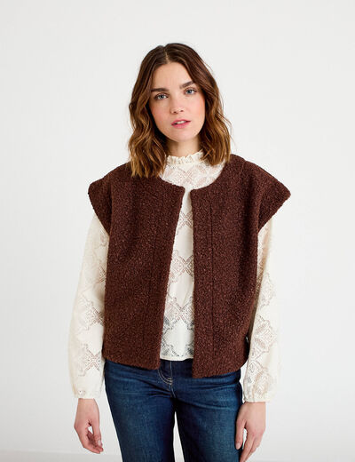 Gilet sans manches effet polaire marron fonc&eacute; femme