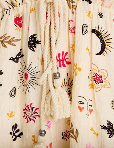 Robe courte &eacute;vas&eacute;e col v manches courtes blanc femme