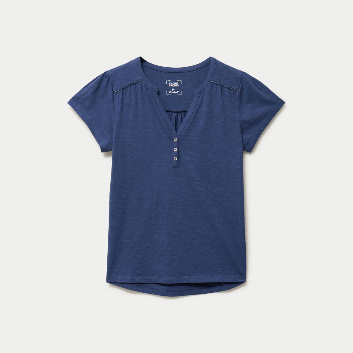 T-shirt boutonn&eacute; sur le devant bleu fonc&eacute; femme