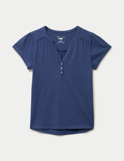 T-shirt boutonn&eacute; sur le devant bleu fonc&eacute; femme